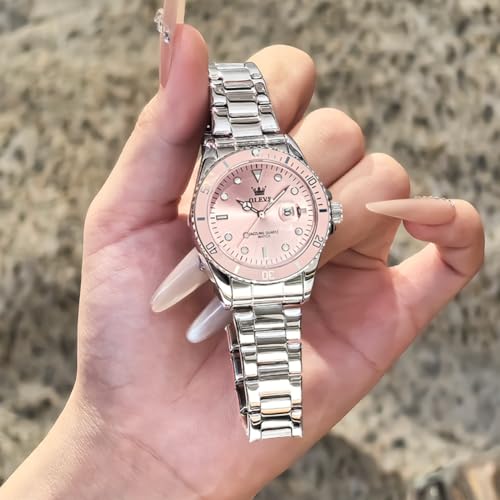 Image of OLEVS Watch Women Silver Watches for Women Luxury for Small Wrists Dress Stainless Steel Women's Wrist Watches Easy to Read Reloj para Mujer Black /Blue /Gold /Green /Pink /Purple