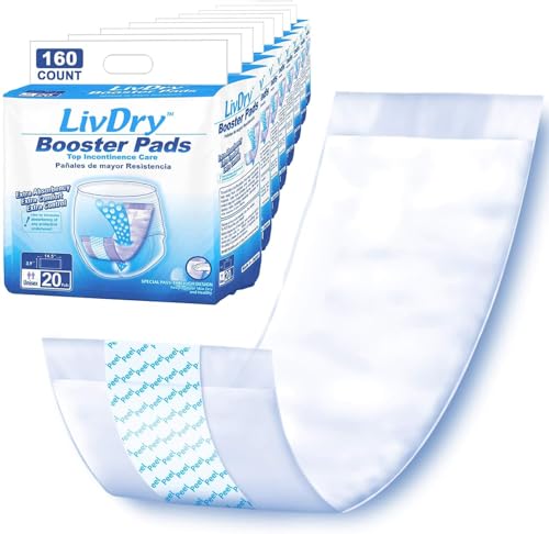 LivDry Incontinence Booster Pads Use with Adult Diapers for Women and Men Extra Comfort Softness Disposable Pad (160 Count Regular Length)