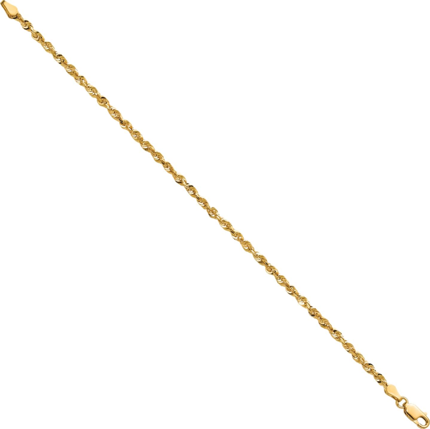 IceCarats 14K Solid Yellow Gold 2.75mm Rope Chain Bracelet Diamond Cut, Polished