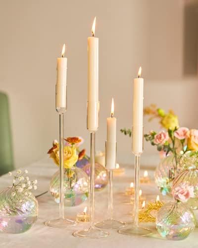 Willceka Candlestick Holders Glass for Taper; Decorative Candle Sticks Candle Holder Set of 4, for Christmas Events Party Wedding Reception Table Centerpiece Decorations