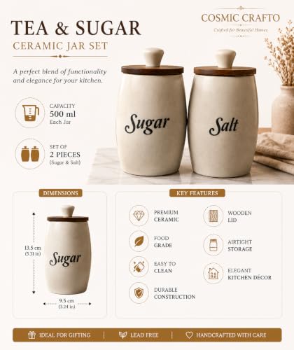 Image of Ceramic Airtight Sugar Salt Canister Set of 2 (Dholak)