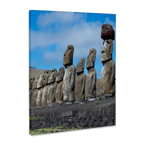 3dRose Chile, Easter Island, Hanga Nui. Rapa Nui NP, Moai with pukao Museum Grade Canvas Wrap 16x20