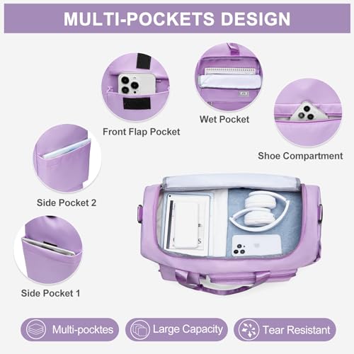 Image of Large Travel Duffle Bag, Carry On Weekender Bag with Shoe Compartment, Gym Tote Overnight Bags for Women for Travel with Toiletry Bag