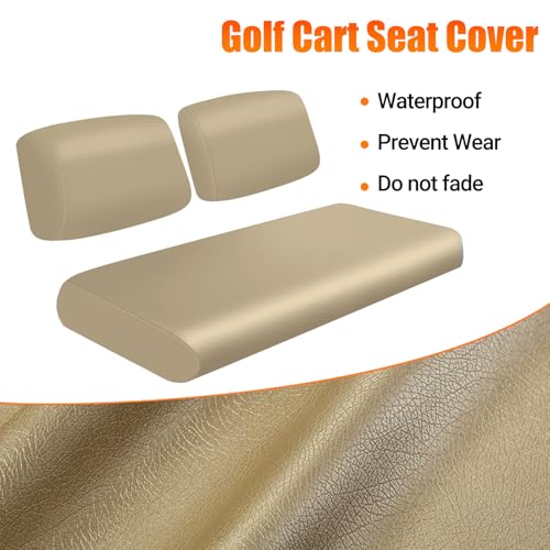 Image of Golf Cart Front Seat Covers Beige Micro Fiber Leather Seat Covers Replacement for Club Car DS 1982-2000, Staple On