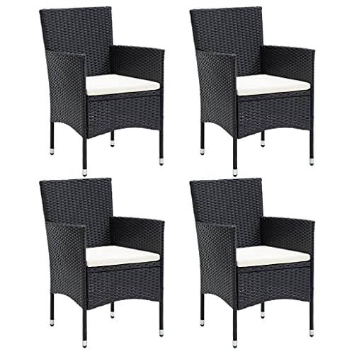 vidaXL 4X Chaises de Salle à Manger de Jardin Fauteuils à Dîner de Patio Sièges de Salle à Manger d'Extérieur Balcon Terrasse Résine Tressée Noir