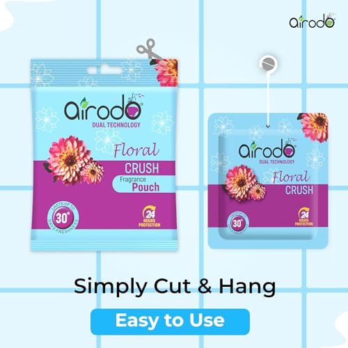 Image of Airodo Dual Technology Floral Crush Power Pocket Gel Air Freshener for Bathroom, Toilet,Office,Room | Last Up to 30 Days | Kill Bacteria & Virus | 24h Protection (10ml,Pack of 5)