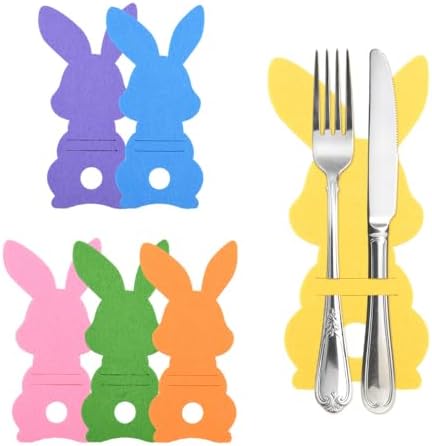 Sisadodo Easter Bunny Flatware Holder Set Rabbit Silverware Tableware Holders for Cutlery Holder Bags Easter Silverware Holder Pockets Set of 6 PCS Bunny Holiday Dinner Party Table Decor image 2