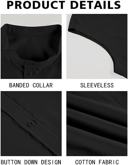 Bbalizko Mens Sleeveless Button Down Shirts Linen Cotton Summer Beach Basic Tank T-Shirt Tops - Image 5
