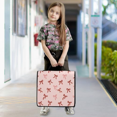 Image of 3 Ring Zipper Binder with Shoulder Strap Cute Red Bows Pink B 1.5 inch Binders Keeper Large Capacity Multi Pockets for School Office Supplies