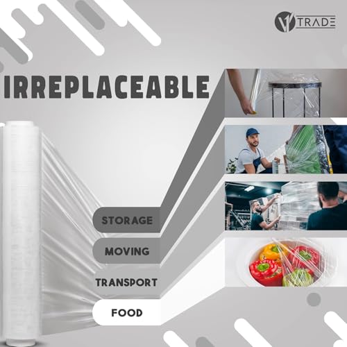 V1 TRADE Stretchfolie 500mm Transparent Strechfolienrolle - Wickelfolie - Handstretchfolie 285m/50cm Verpackungsmaterial - Verpackungsfolie - Folie Für Möbel - Folien Für Umzug - Umzugsfolie