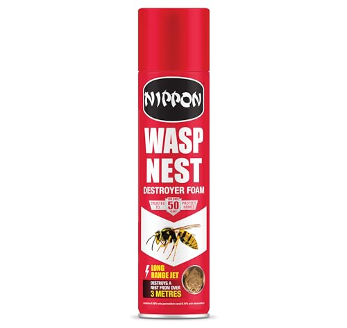 Nippon Wasp Nest Destroyer Foam Fast-Acting Powerful Aerosol Spray Effective at 3 metres Quick Acting Suitable for Indoor and Outdoor Use- 300ml