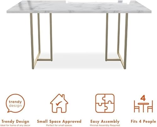Miniatura 6 de CosmoLiving Astor - Mesa de comedor con patas doradas y parte superior de mármol blanco Blanco,Negro -