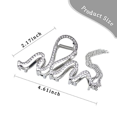 Metal Silver Hair Claw Clips Snake Hair Accessories Glitter Rhinestones Tassel Hair Catch Jaw Clamp Large French Hair Grab Clips Luxury Barrette Hairpin For Women Girls Thick Thin Hair #TOP1