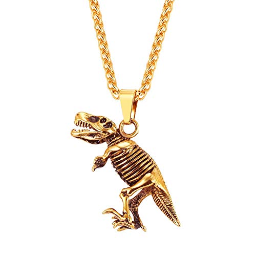 U7 Stainless Steel Shark Necklaces,18K Gold Plated Dolphin/Swordfish/Shark Pendant Necklace,Punk Mens Jewelry 7.Dinosaur-Gold