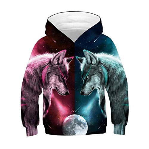 Sweat à capuche enfant imprimé 3D loup veste manches longues thermique