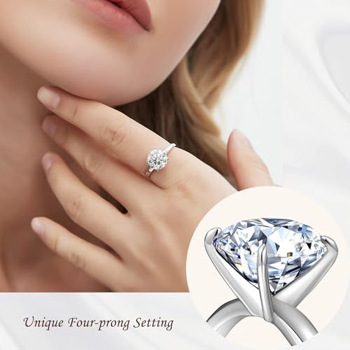 Moissanite Rings for Women, D Color VVS1 Clarity Round Engagement Ring 925 Sterling Silver with 18K White Gold Plated, Moissanite Solitaire Promise Wedding Ring 1/1.5/2/3 CT3