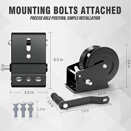 Image of SPARKWHIZ Boat Trailer Winch, 1600lbs Heavy Duty Hook with 26ft Polyester Strap, Two Way Ratchet Manual Winch for Trailer, Marine, Boat, ATV