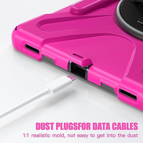 Coque Samsung Galaxy Tab S10 Lite avec protège-écran et bandoulière rose