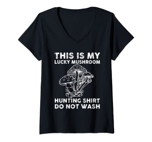 Womens Lucky Mushroom Hunting Costume Love Picking Mushrooms V-Neck T-Shirt