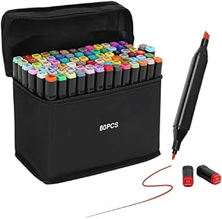 AllRight 80 Colors Alcohol Markers Set Marker Pens Alcohol Graphic Sketch Pens Coarse and Fine Twin Tips Art Oily Pens for Coloring Painting Manga Design(Black)