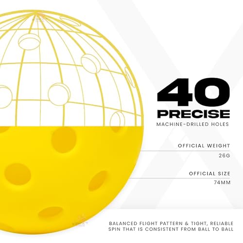 Image of Wishkey Pickleball Balls Pack of 4 Yellow 40 Hole Outdoor Indoor Pickleball Balls 74mm Official Size High Bounce Durable for Paddles Lightweight Balanced for All Skill Levels