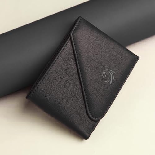 Image of VEMILIO Men's Vegan Leather Wallet for Men | Edge Cut Slim Bi-Fold Gents Purse | Stylish Wallet with Coin Pocket | 3 Card Slots | ID Window & 2 Currency Compartments (Black)