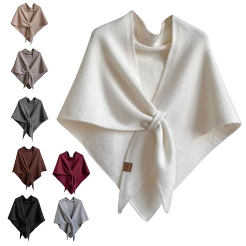 Xiyocadt Biohofer Unifarbener Damenschal Damen Schal Aus Wollmischung In Volltonfarbe All-Match-Dreiecksschal Umhang Poncho-Pullover für im Frühling und Sommer 8 Farben Passend (Weiß 180 * 120cm)