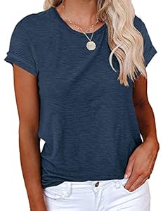 Cicy Bell Damen T-Shirt Elegant Sommer Basic t-Shirts Casual Rundhals Klamotten Tops Marine L