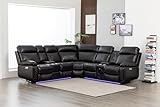 Kingway Power Reclining Sectional Sofa with Console, Furniture Sets for Living Room， Recliner Sectional Sofa with Cup Holders, Storage Box， Speaker, LED Light，Brown