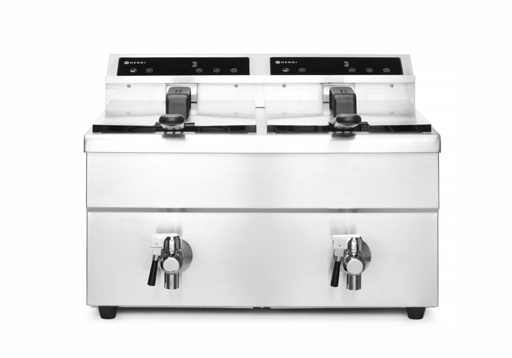 HENDI Freidora eléctrica de inducción, doble, con 2 cestas de freír y 2 tapas, control preciso de la temperatura, temporizador, 2x8L, 230V, 7000W, 580x485x(H)406mm, acero inoxidable