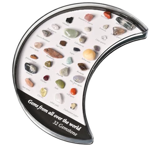Vitrina de piedra con forma de media luna, caja de cristal para sanación espiritual, meditación, decoración