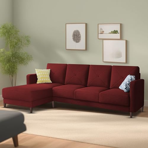 Image of Baloney LHS 6 Seater L Shape Sofa Set for Living Room (Maroon Fabric) Premium Fabric Sofa