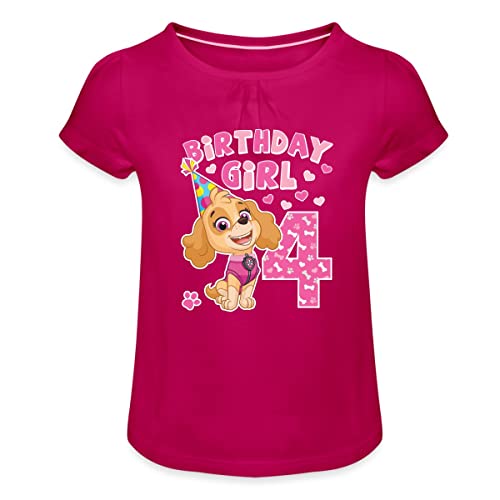 Spreadshirt® Paw Patrol 4 Ans Anniversaire Skye T-Shirt À Fronces Fille, 8 Ans, Fuchsia