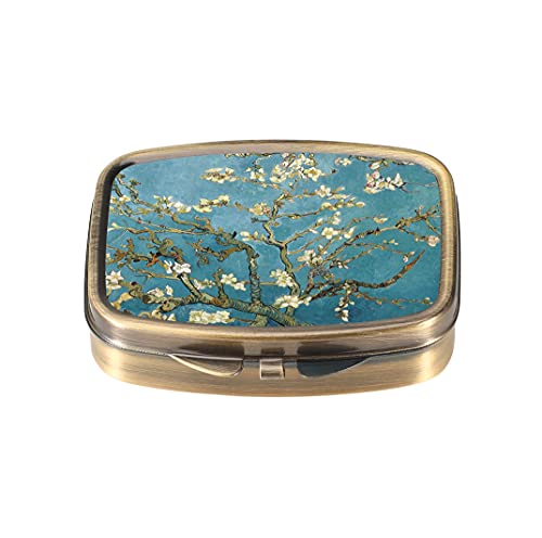 Dynippy Pill Case Pill Box with Mirror Retro Pocket 2 Compartment Medicine Case Vitamin Pill Organizer for Pocket Purse and Trav