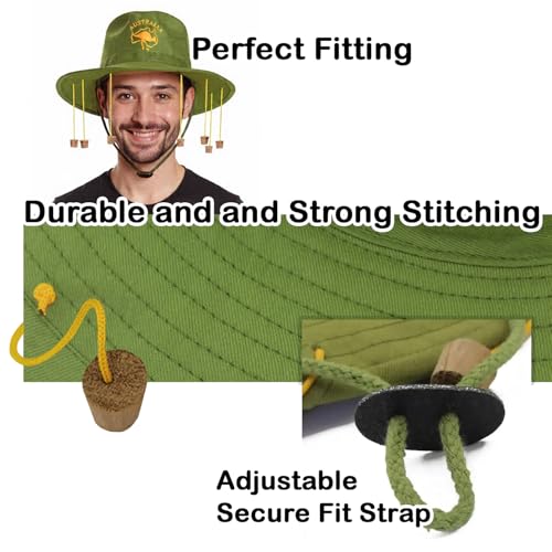 ZENVIO Unisex Australian Cork Hat - Aussie Bush Safari Hat for Fancy Dress, Party Costume, Fishing & Camping - Aussie Celebrations Green - Image 4