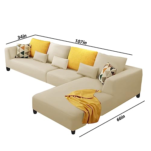 Image of Galib RHS 6 Seater L Shape Sofa Set for Living Room (Cream) Premium Fabric