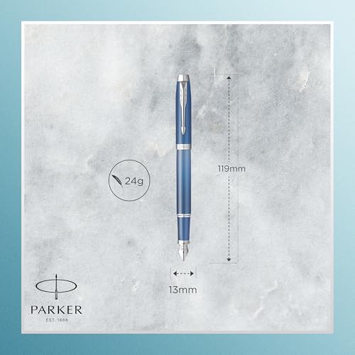 Image of PARKER IM Writing Rituals Fountain Pen in Quiet Blue with Colour Gradient and Chrome Trims Fountain Pen with Fine Nib Blue Ink Gift Box