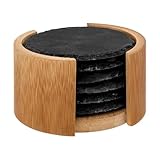 Secret de Gourmet   Lot de 6 Dessous de Verre Ardoise 10cm Noir