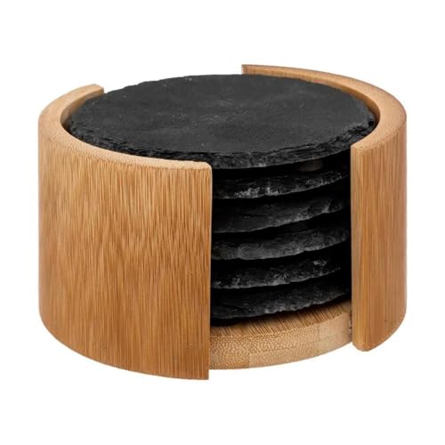 Secret de Gourmet - Lot de 6 Dessous de Verre Ardoise 10cm Noir