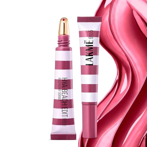 Image of Lakme 9to5 Hya Beach Edit Lip Gloss Stain - 6 Raspberry Sorbet, Long Lasting Stain, For Soft and Nourished Lips, with Linoleic Acid & Hyaluronic Acid, SPF 15, Non-Sticky and Lightweight, 10 ml