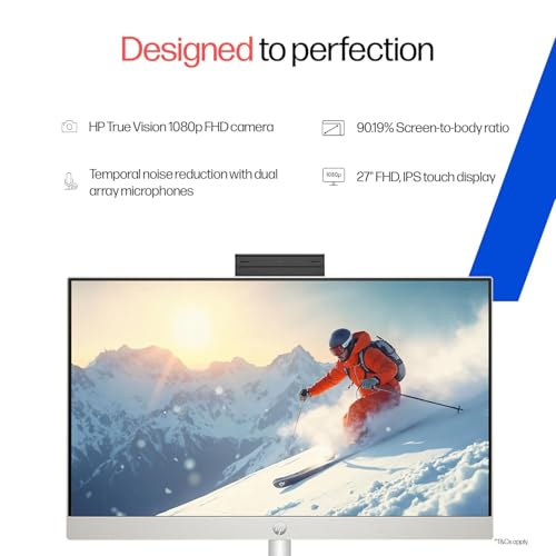 Image of HP All-in-One, Intel Core Ultra 7 155U (16GB DDR5,1TB SSD) IPS, 300 nits, Touch, Anti-Glare, FHD, 27inch(68.6cm), Win11, M365*, Shell White, 6.72kg, FHD IR tilt Camera w /Privacy shuttter, 27-cr1418in