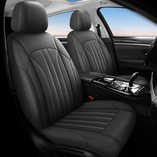 WENNFOUR Car Seat Covers Front Seat,Luxury Leather Seat Covers for Cars,2 Pcs Auto Waterproof Drive Seat Covers,Airbag Compatible,Universal Car Seat Cover for Most Vehicles,Truck,SUV,Black