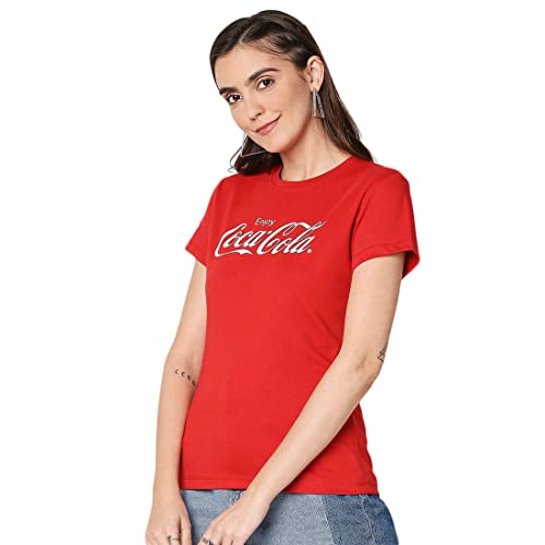 Image of Bewakoof Women 100% Cotton Enjoy Coca - Cola | Half Sleeves |-WCKC - T-Shirt