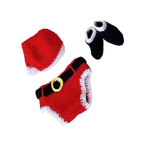 Mikinona 3 Piezas Conjunto de Ropa para Fotografía de Recién Nacido Traje de Días con Gorro Navideño de Acrilón Accesorios Adorables para Fotos de Niña