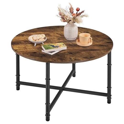 Yaheetech Round Coffee Table, 80CM small coffee table for Living Room, Rustic Wood Coffee Table with Sturdy Metal Legs, Easy to Assemble
