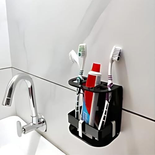 Image of self Adhesive Wall Mounted Acrylic Toothpaste Holder,Toothbrush Stand,Toothpaste Tumbler for Bathroom Organizer Rack for Home(Small Black Acrylic) (Small Black)