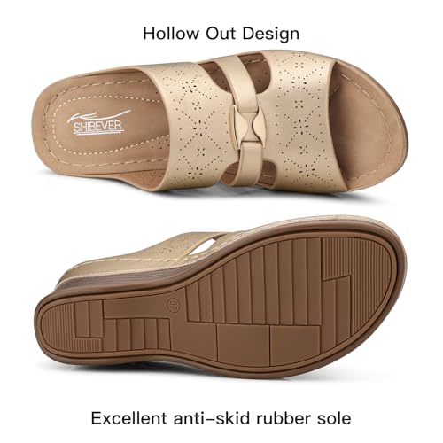 Image of SHIBEVER Wedge Sandals for Women Dressy: Comfortable Slip On Summer Sandal