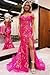 YMSHA Off Shoulder Lace High Slit Prom Dresses Fuchsia for Teens Long Mermaid Tight Sequin Evening Dress for Women 6