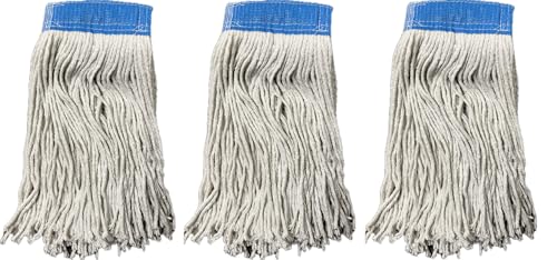 Made in USA Commercial Cut-End Cotton Mop Head Refills, #24 Size, 3 Pack, for Professional and Industrial Use.
