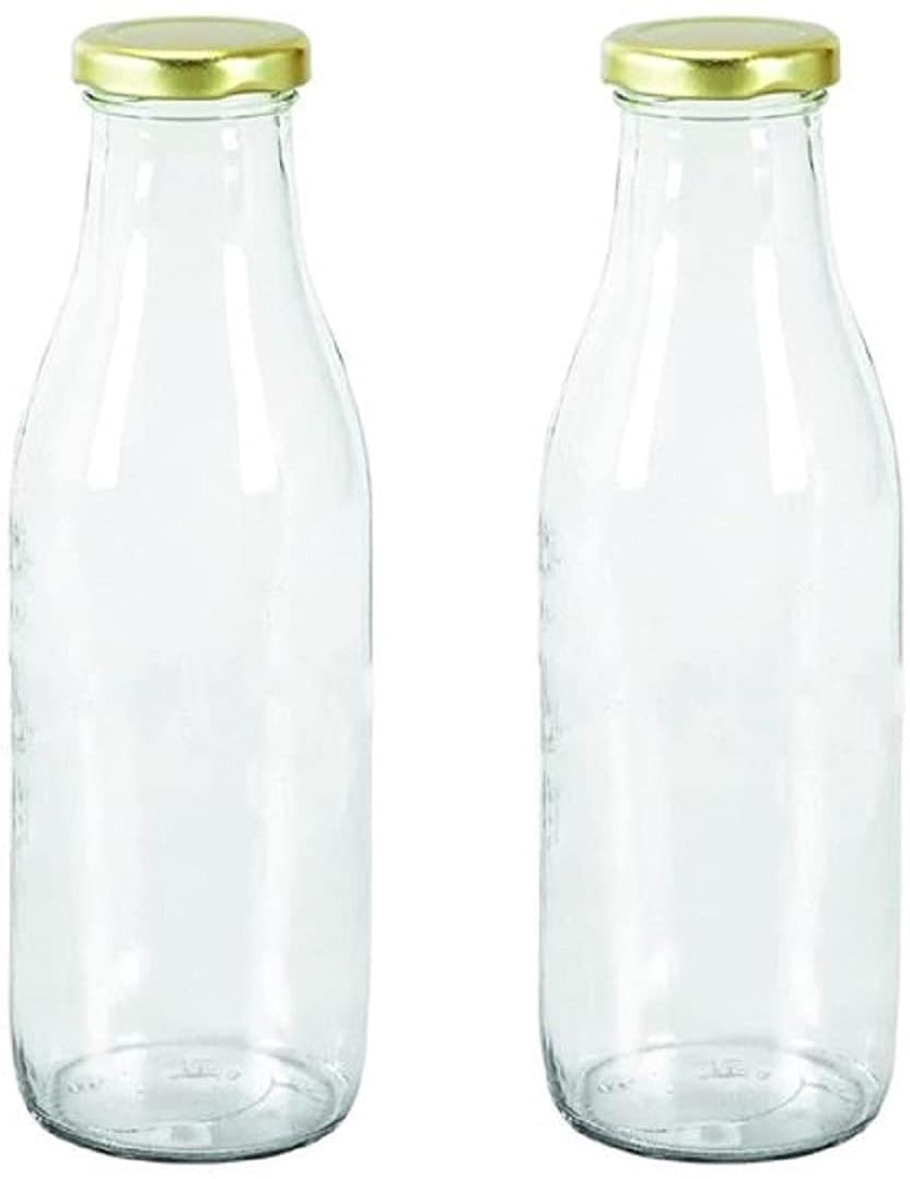 1st Time Multipurpose Kitchen Storage Glass Milk Bottle With Lid, Clear, Pack Of 2, 500 Ml, 6.5 X 6.5 X 20.5 Cm